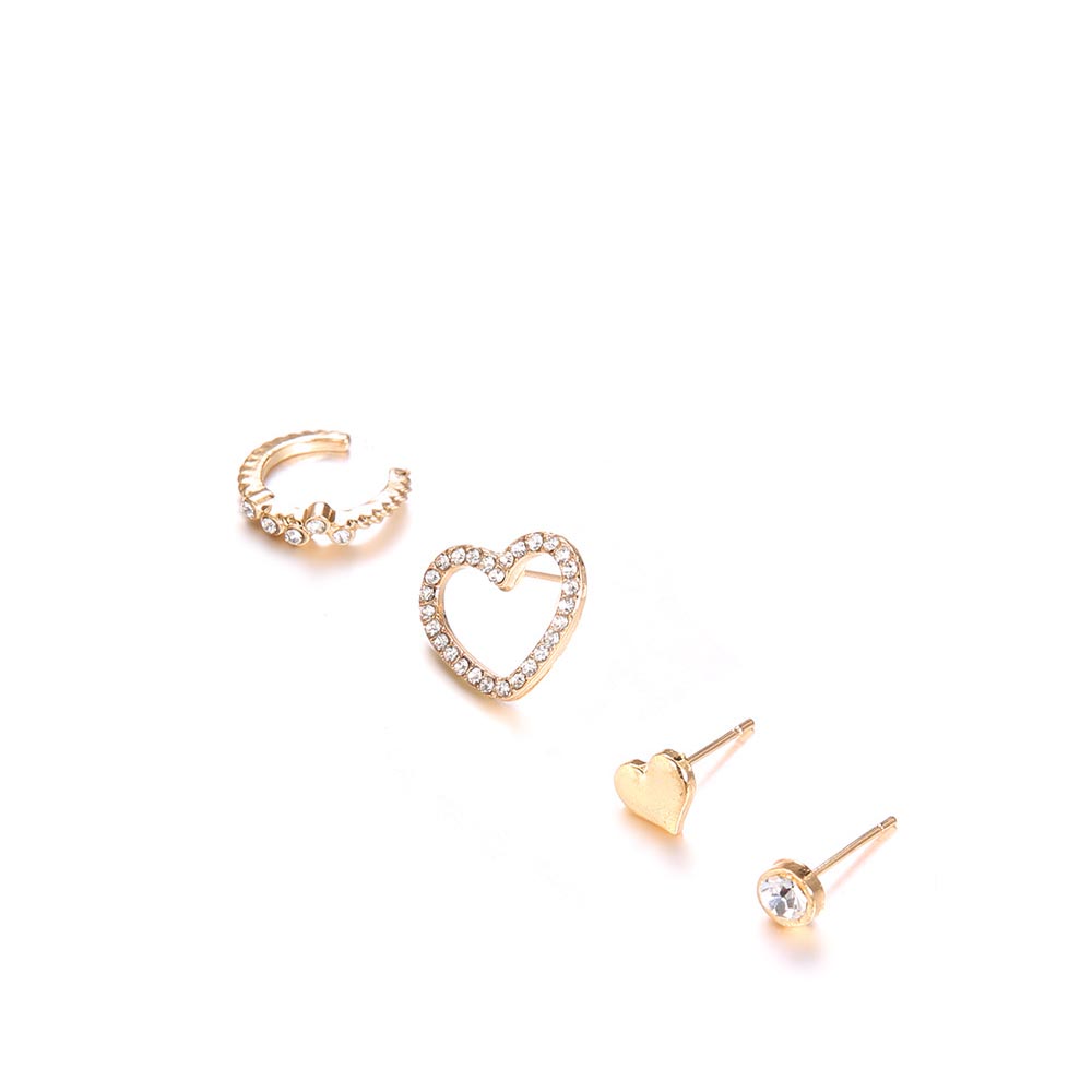 Gold Simple Love C-Shaped Micro-Encrusted 4 Sets of Women'S Earrings