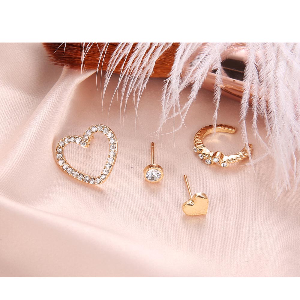 Gold Simple Love C-Shaped Micro-Encrusted 4 Sets of Women'S Earrings