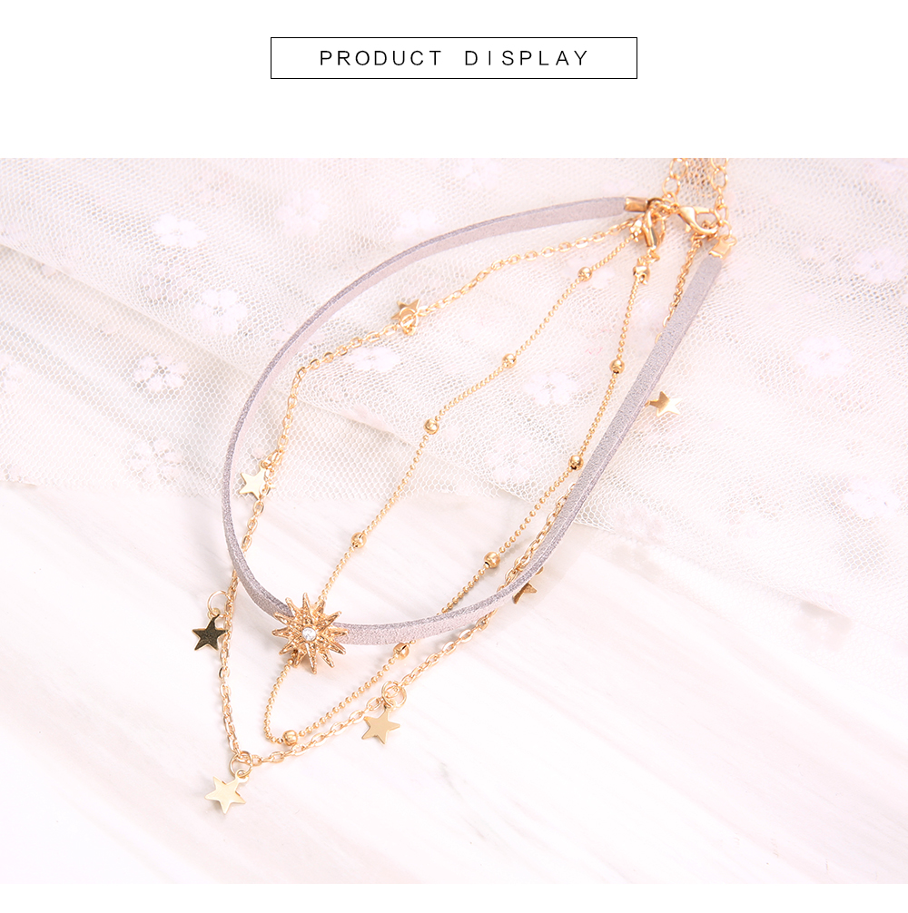 3PCS Gold Color Crystal for Women Tassel Pendant Chain Necklaces