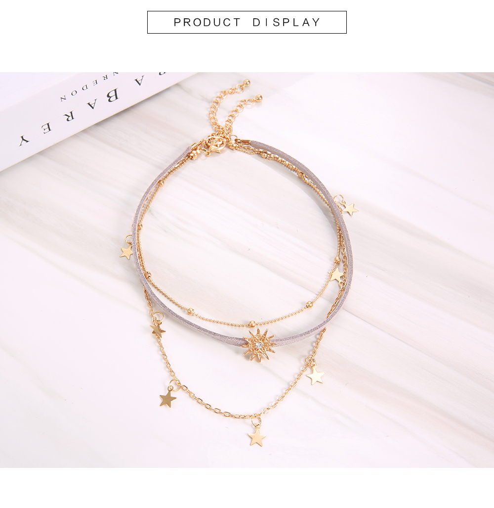 3PCS Gold Color Crystal for Women Tassel Pendant Chain Necklaces