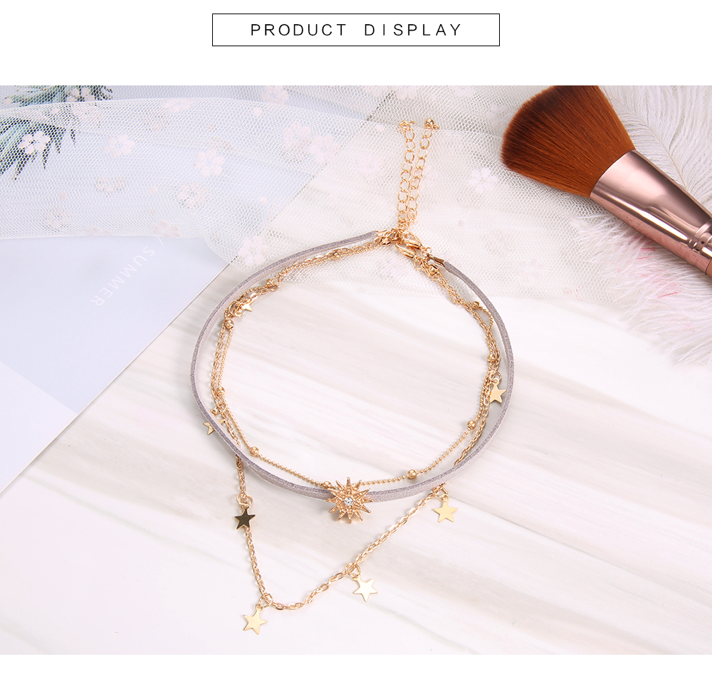 3PCS Gold Color Crystal for Women Tassel Pendant Chain Necklaces