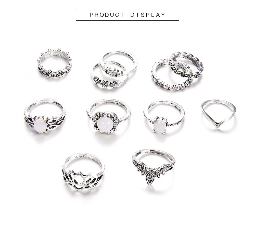 11 PCS/Set Vintage Knuckle Opal Rings for Women Boho Geometric Flower Ring