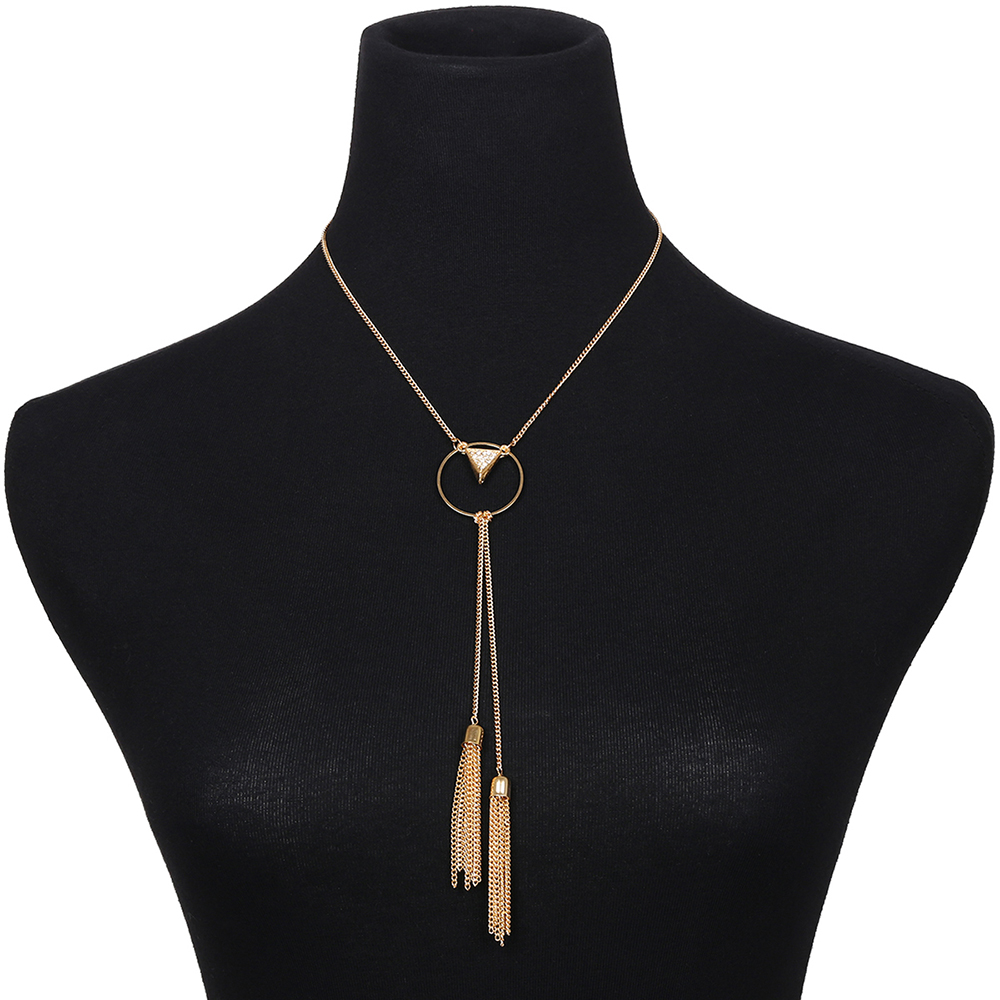 Triangle Pendant Simple Metal Tassel Necklace