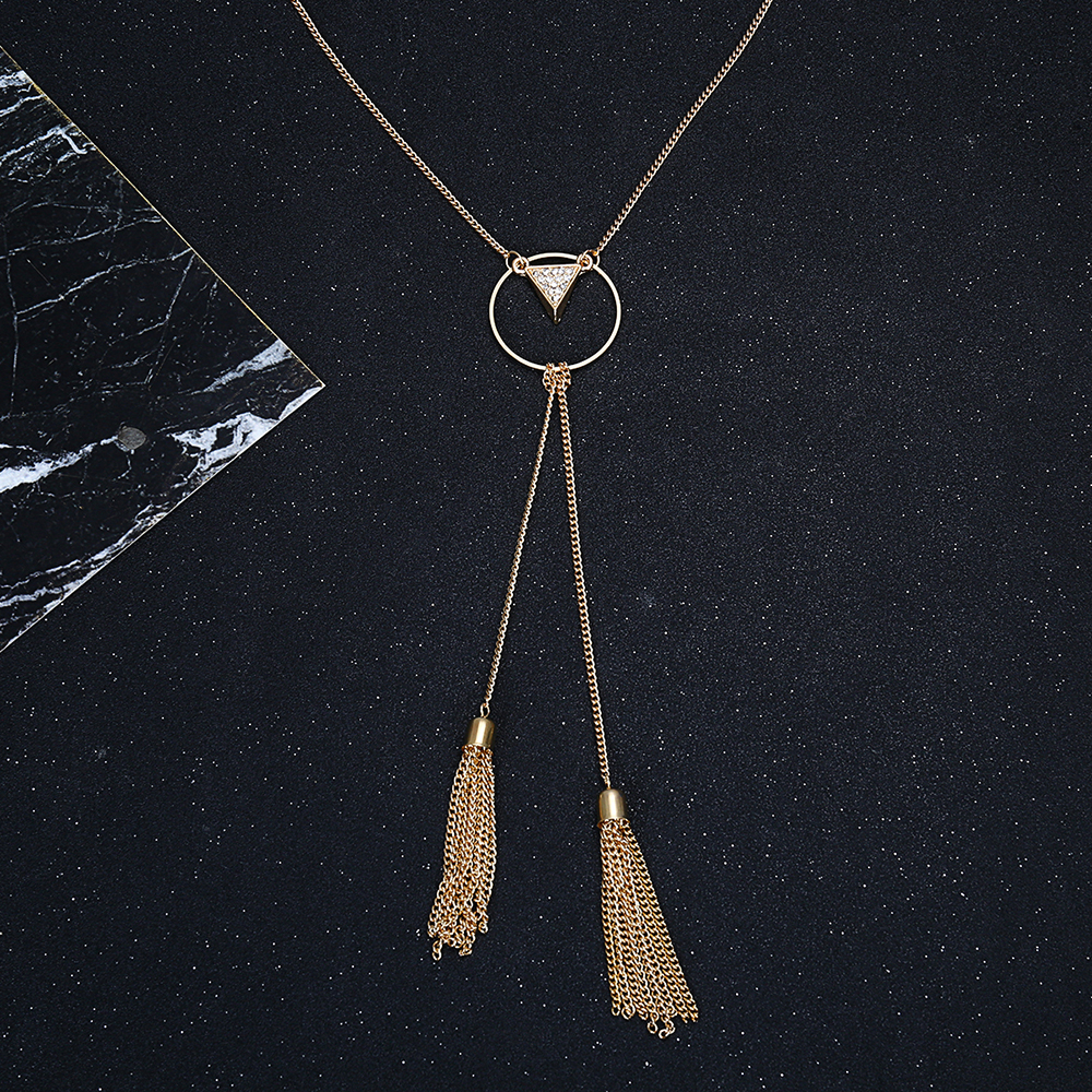 Triangle Pendant Simple Metal Tassel Necklace