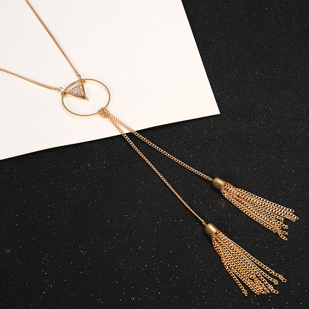 Triangle Pendant Simple Metal Tassel Necklace