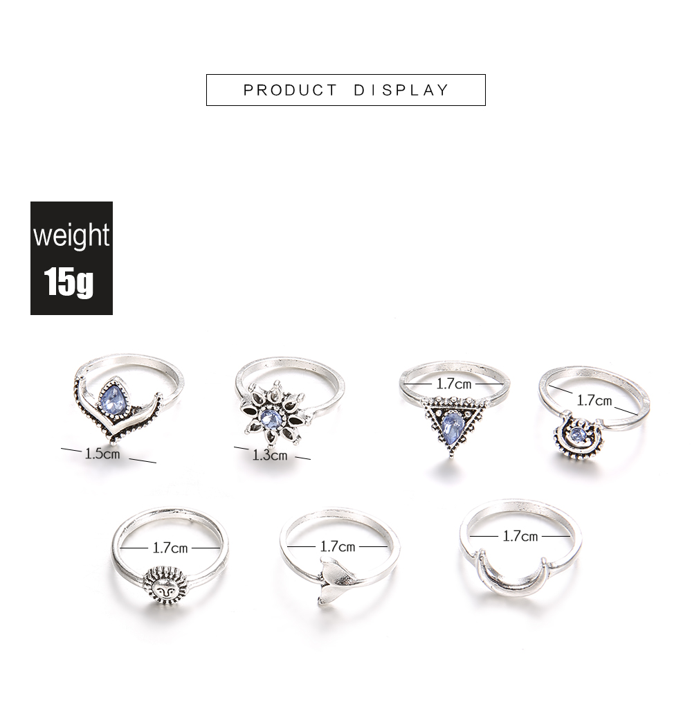 7 PCS/Set Bohemia Sun Moon Lotus Crown Rings Sets