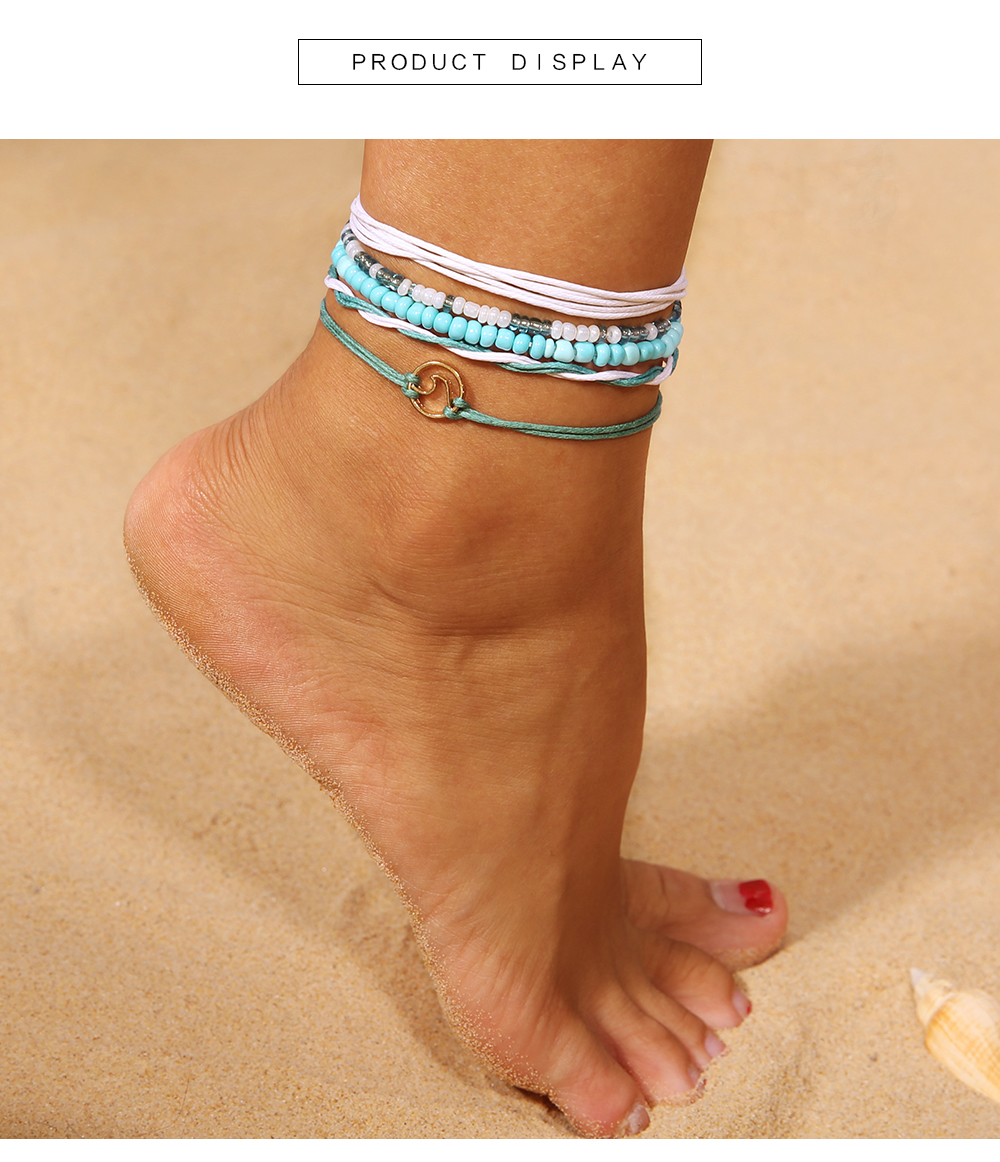 5 PCS/Set Bohemian Wave Beads Set Women Vintage Handmade Stretch Anklet