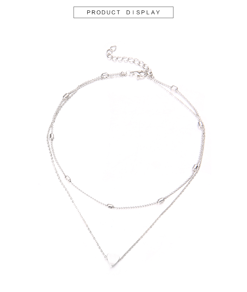 Double Layer Pendant Heart Necklace Gold Silver Dot Women