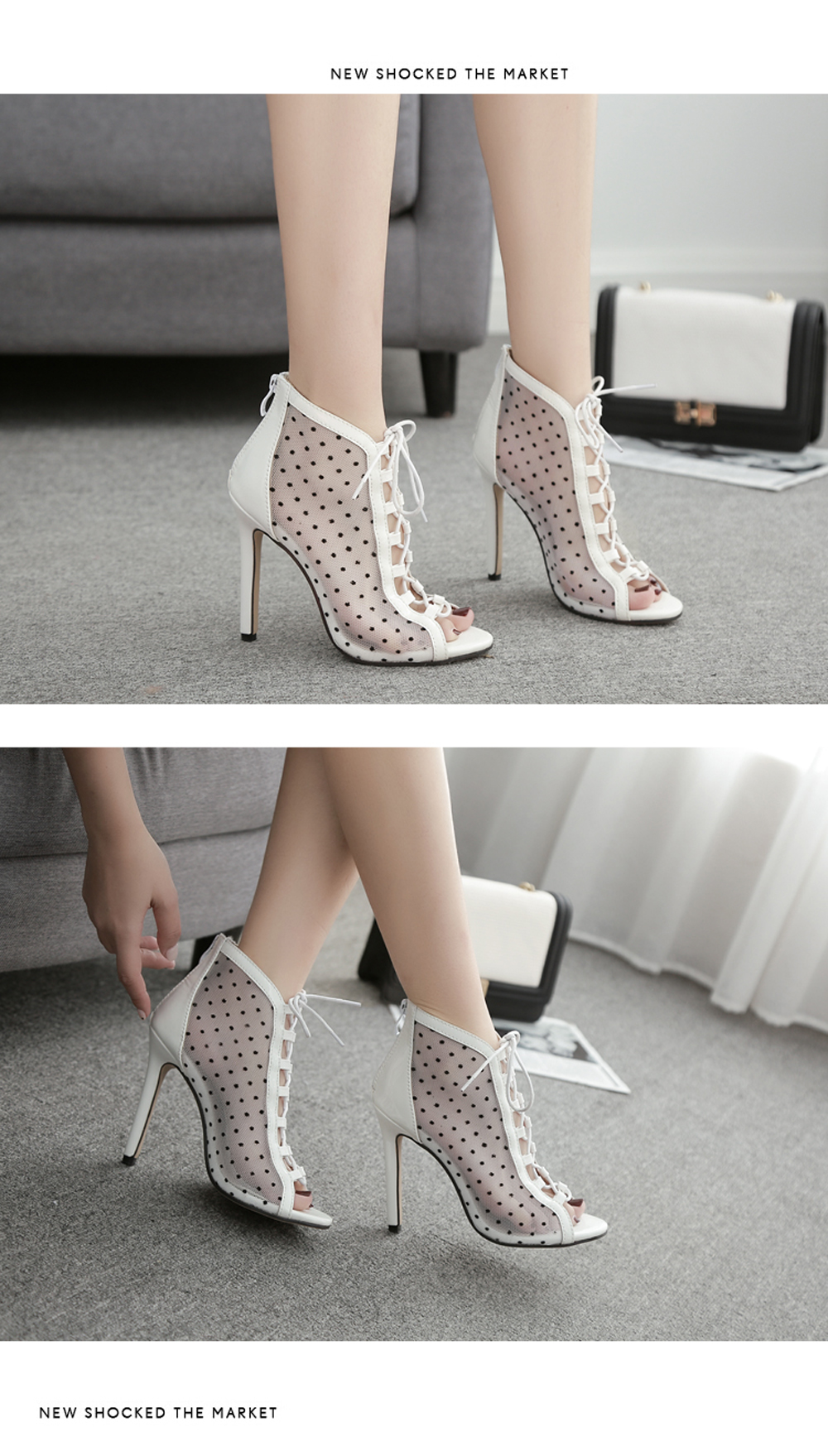 Women's Peep Toe Stiletto High Heels Sweet Sandals with Checkered