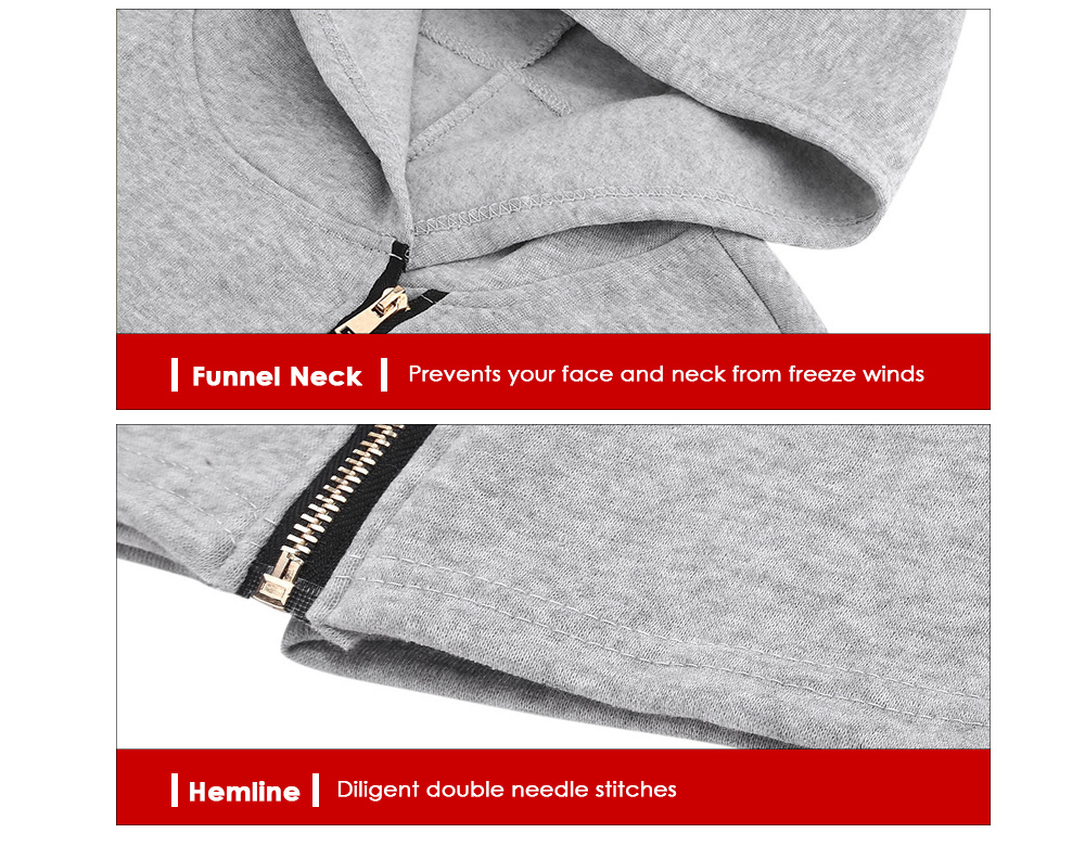 Oblique Zipper Funnel Neck Slim Fit Hooded Long Coat Jacket for Women