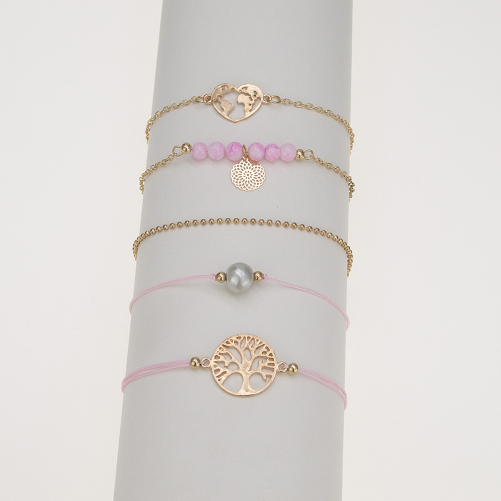 5-PIECE Set of Fashionable Women'S Jewelry Hand-Woven Bead Map Bracelet