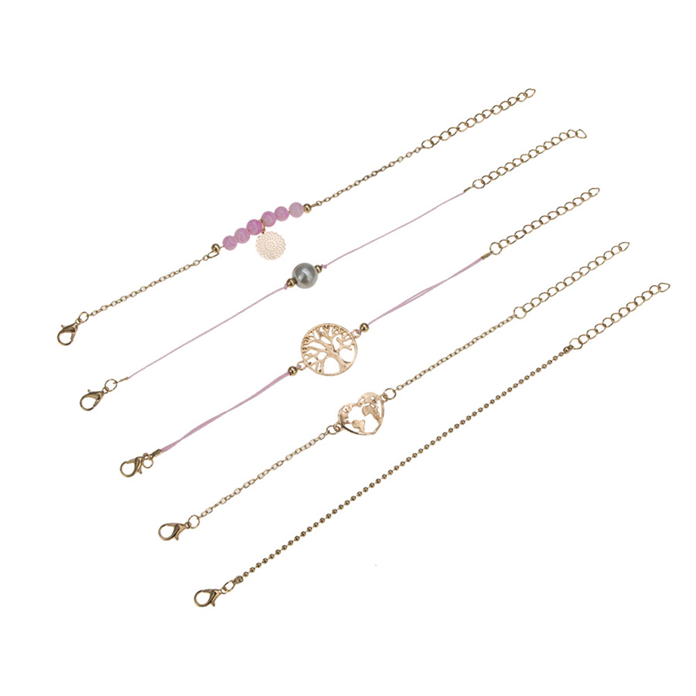5-PIECE Set of Fashionable Women'S Jewelry Hand-Woven Bead Map Bracelet