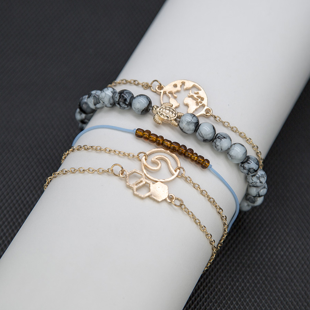 5-PIECE Set of Women'S Fashion New Jewelry Sea Turtle String Pearl Map Bracelet