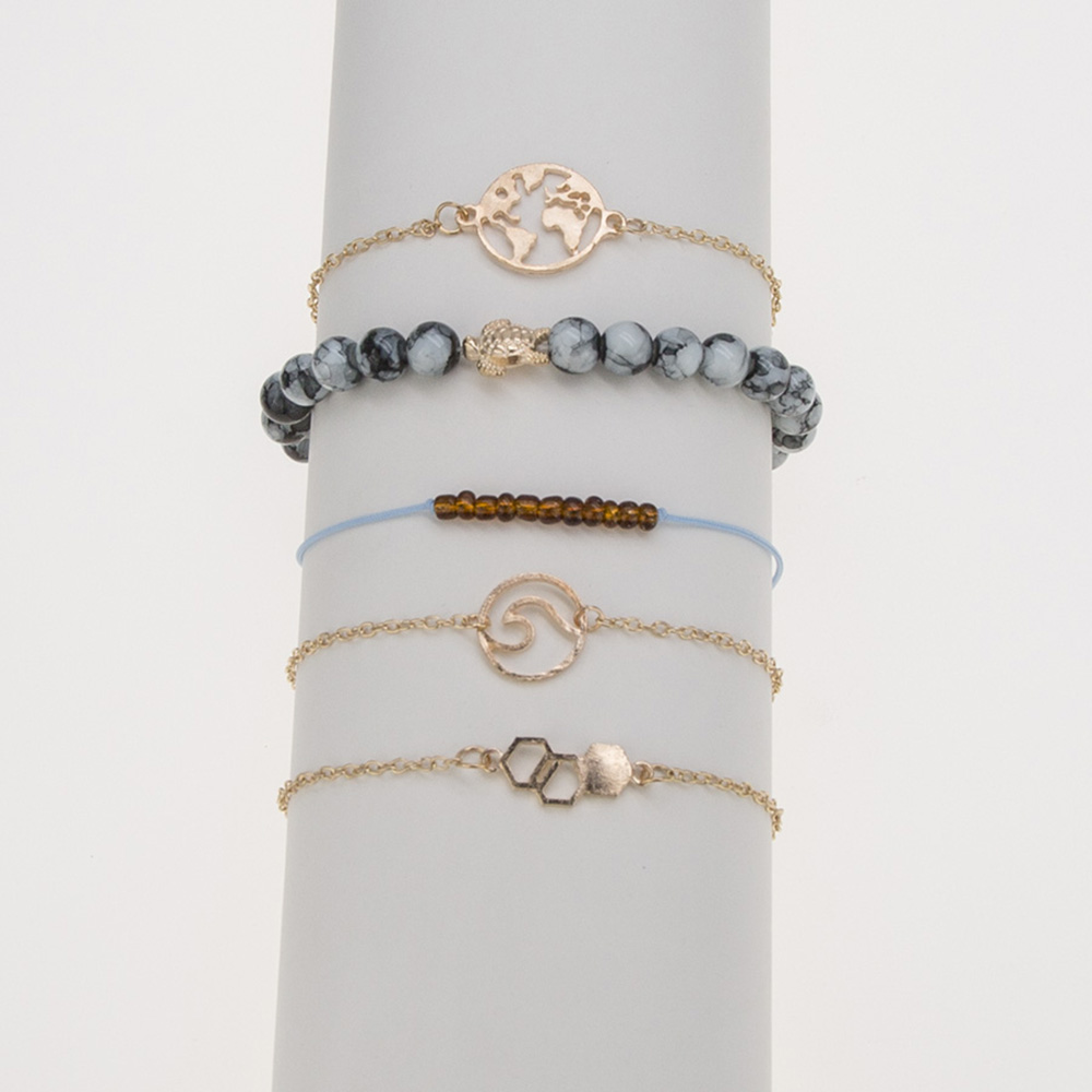 5-PIECE Set of Women'S Fashion New Jewelry Sea Turtle String Pearl Map Bracelet