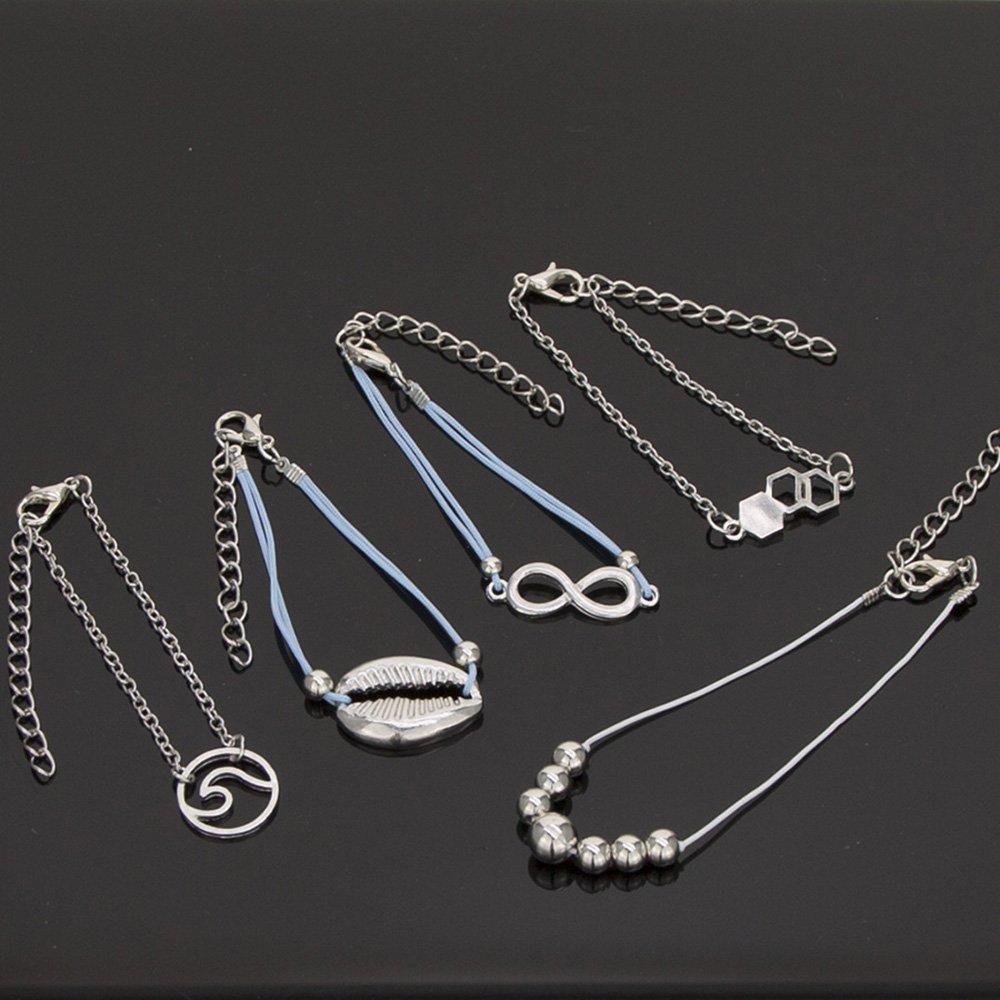 5-PIECE Set Women'S Fashion Jewelry Shells Waves Geometry Beaded Bracelets