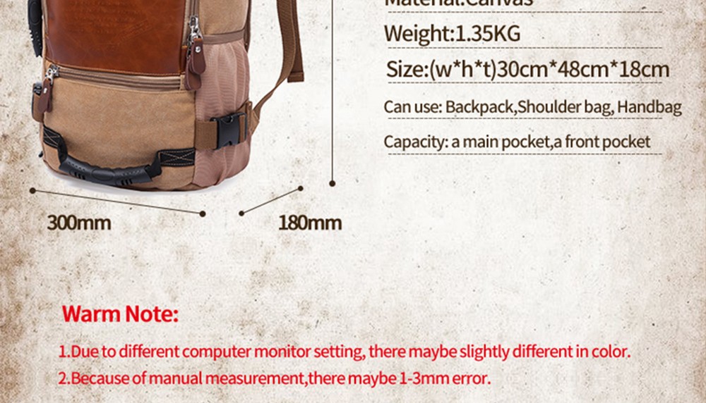 KAKA Large Capacity Wear-resistant Chic Canvas Backpack