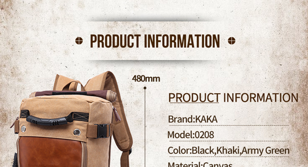 KAKA Large Capacity Wear-resistant Chic Canvas Backpack