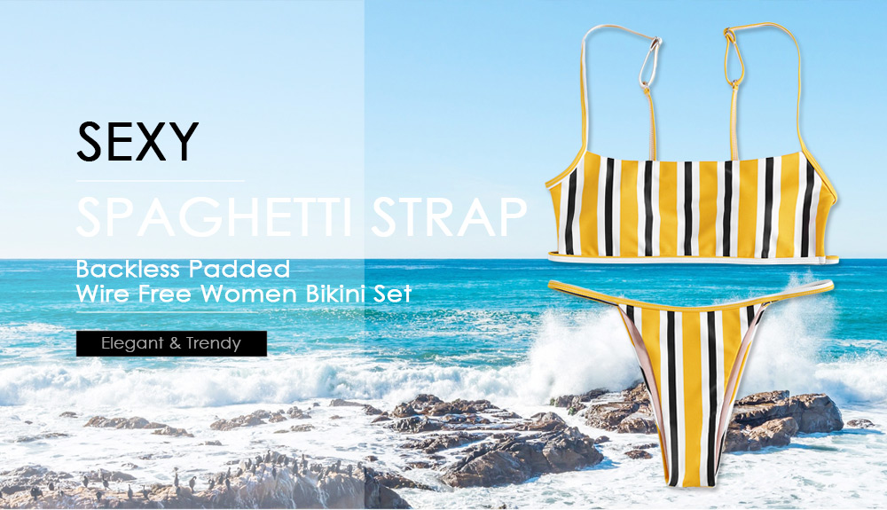 Sexy Spaghetti Strap Backless Padded Wire Free Women Bikini Set