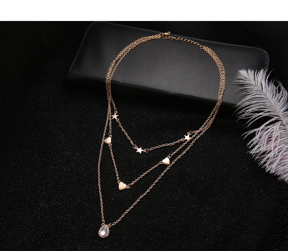 Multilayer Heart Star Opal for Women Crystal Pendant Necklaces