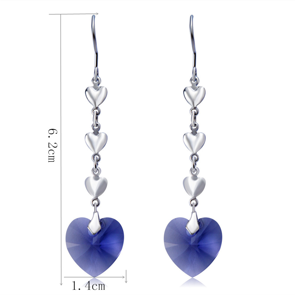 Silver Plated Heart-Shaped Blue Crystal Earrings