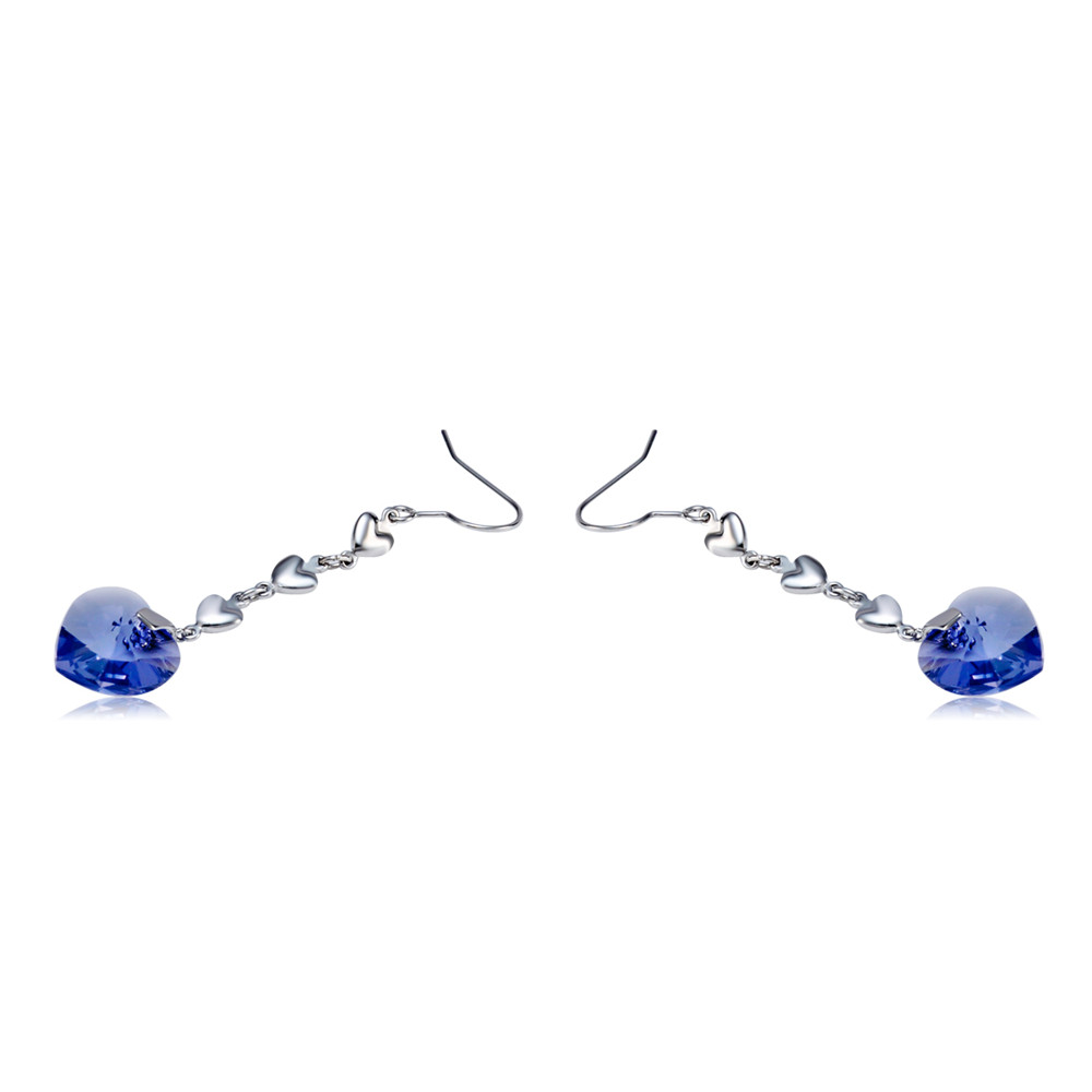 Silver Plated Heart-Shaped Blue Crystal Earrings