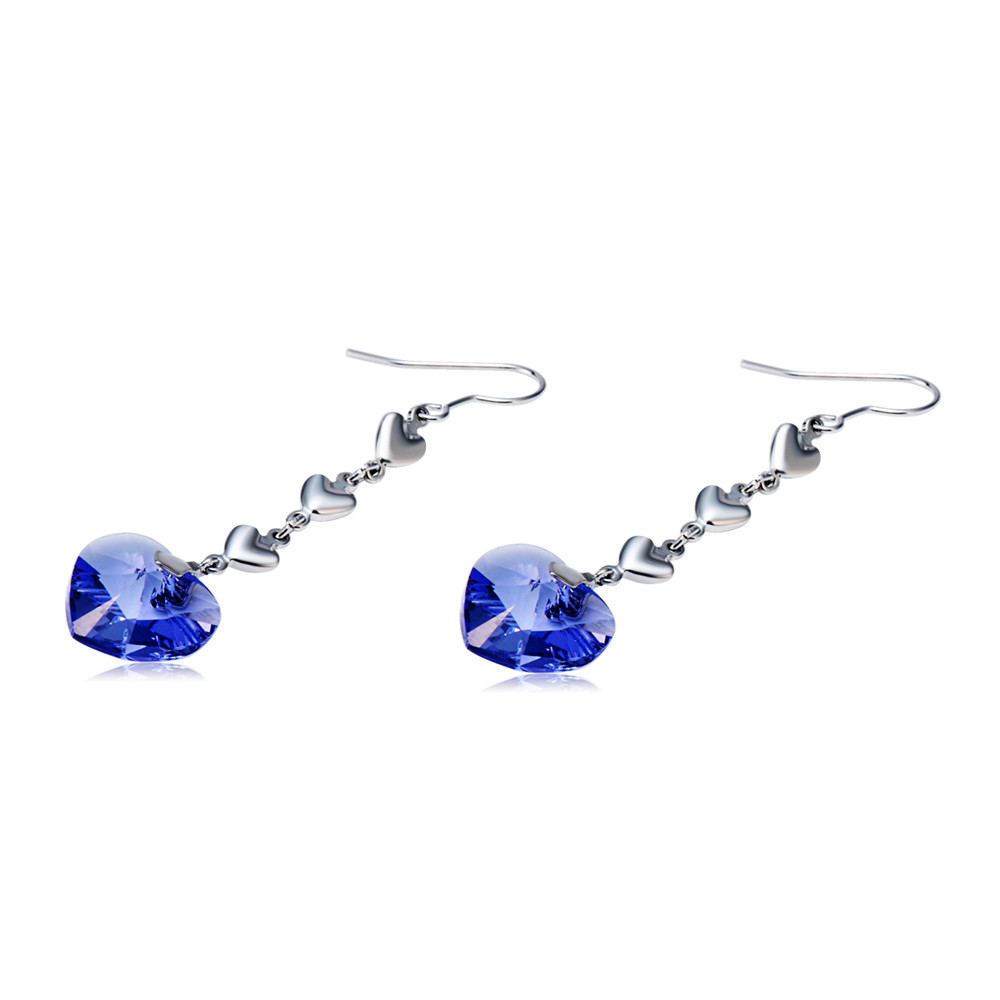 Silver Plated Heart-Shaped Blue Crystal Earrings