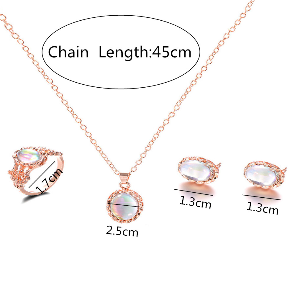 3PCS Luxury Coloured Gemstone Pendant Necklace Earrings Ring Suit