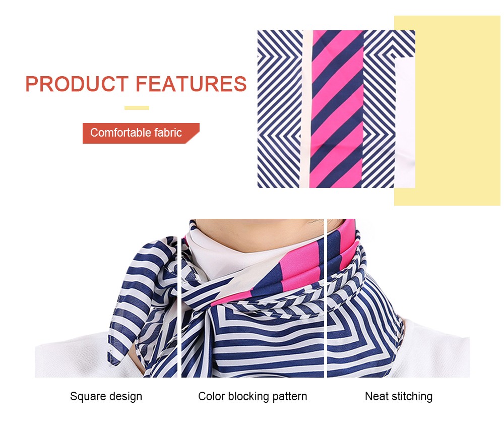 Fashionable Color Blocking Print Lightweight Square Neckerchief Women Scarf