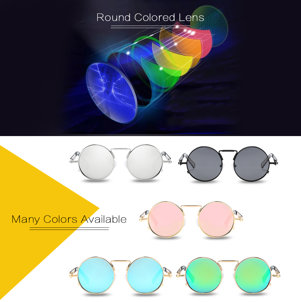 UV400 Protection Vintage Round Colored Lens Metal Frame Unisex Sunglasses