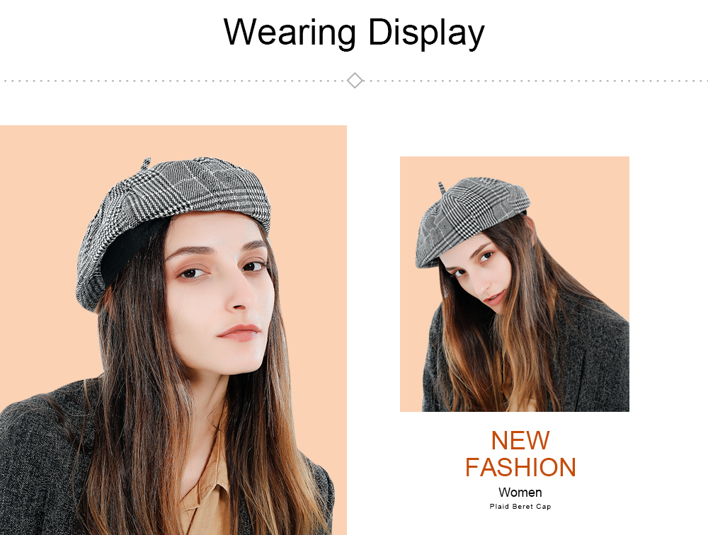Women Plaid Fashion Beret Cap Warm Winter Hat