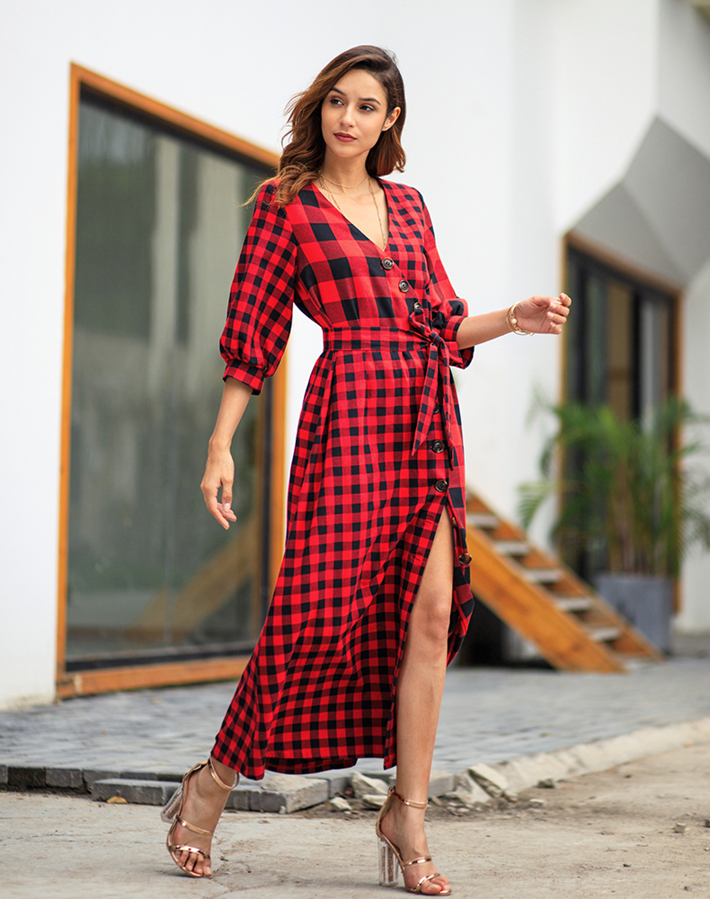 2019 Early Spring New Women'S Plaid Long-Sleeved Vintage Dress