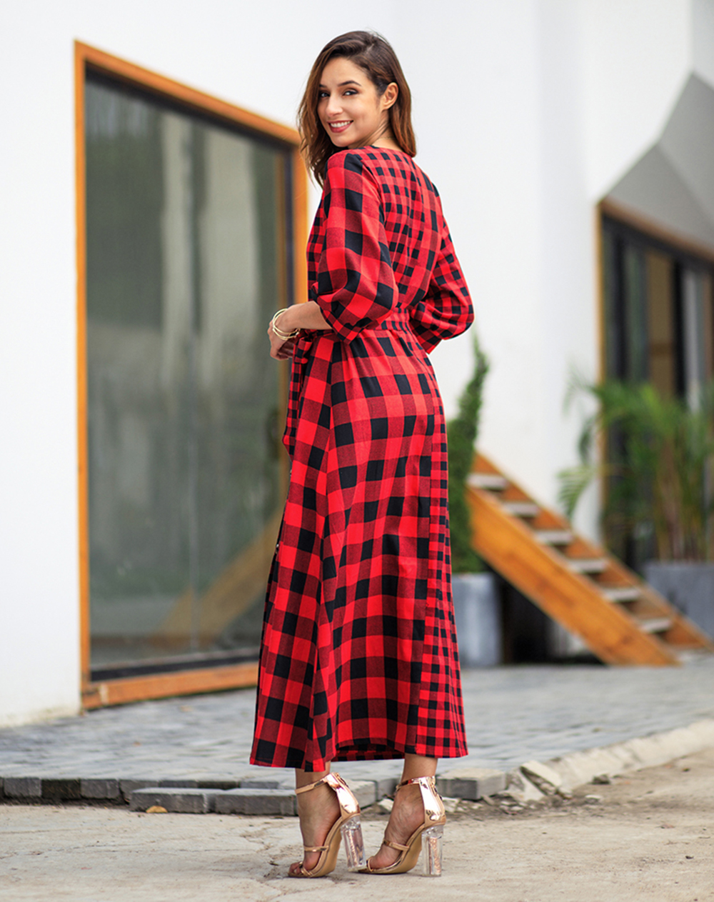 2019 Early Spring New Women'S Plaid Long-Sleeved Vintage Dress