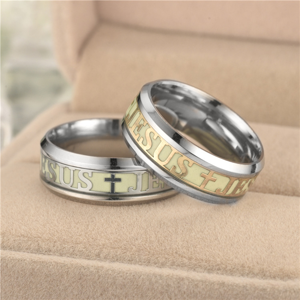 Jesus Glowing Luminous Ring JESUS Alphabet Male Titanium Steel Ring