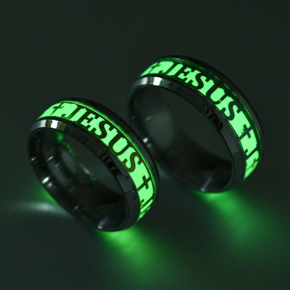 Jesus Glowing Luminous Ring JESUS Alphabet Male Titanium Steel Ring