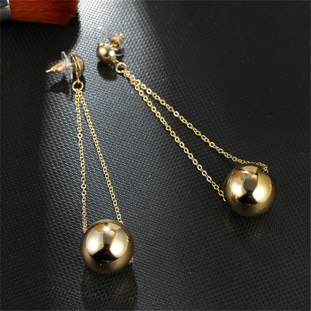 Beautiful Lady's Round Long Ball Chain Earrings