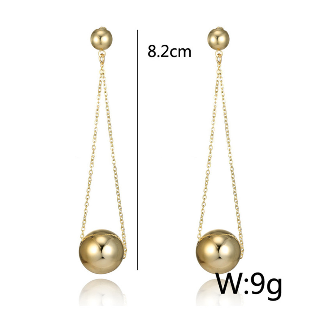 Beautiful Lady's Round Long Ball Chain Earrings