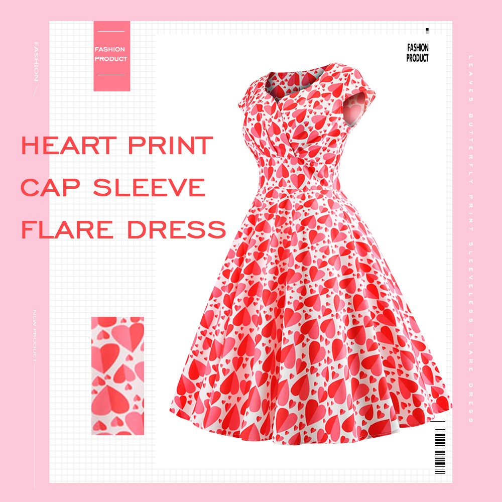 Wrap Heart Print Knee Length Dress