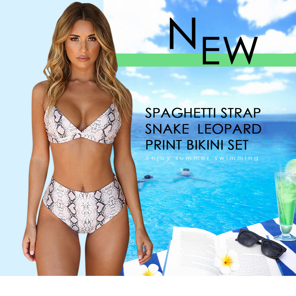 Spaghetti Strap Snake Print Leopard Print Sexy Women Bikini