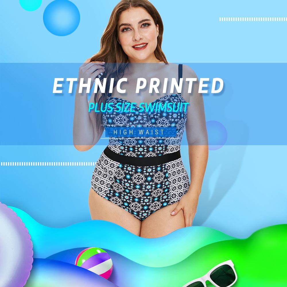 Ethnic Printed Plus Size Swimsuit