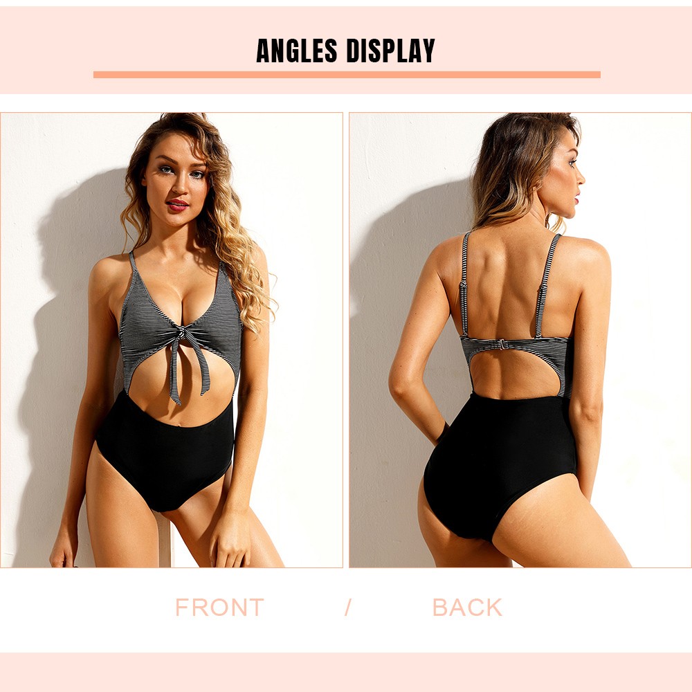 Striped Front Knot Monokini Swimsuit