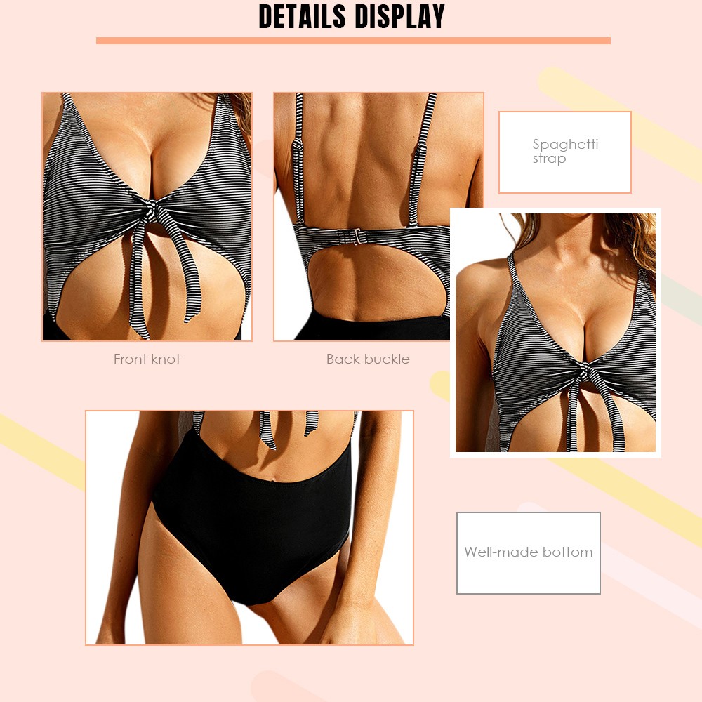 Striped Front Knot Monokini Swimsuit