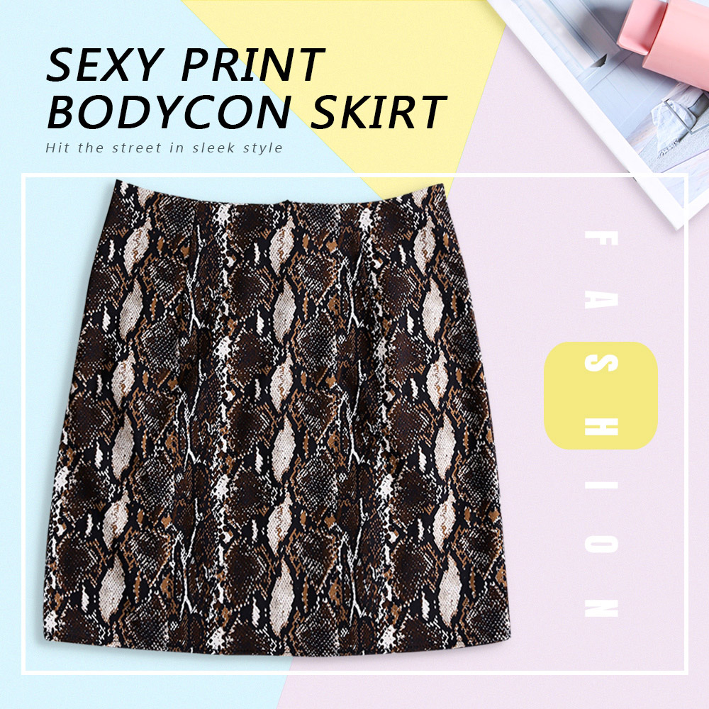 Mid Waist Sexy Print Bodycon Zipper Women Skirt