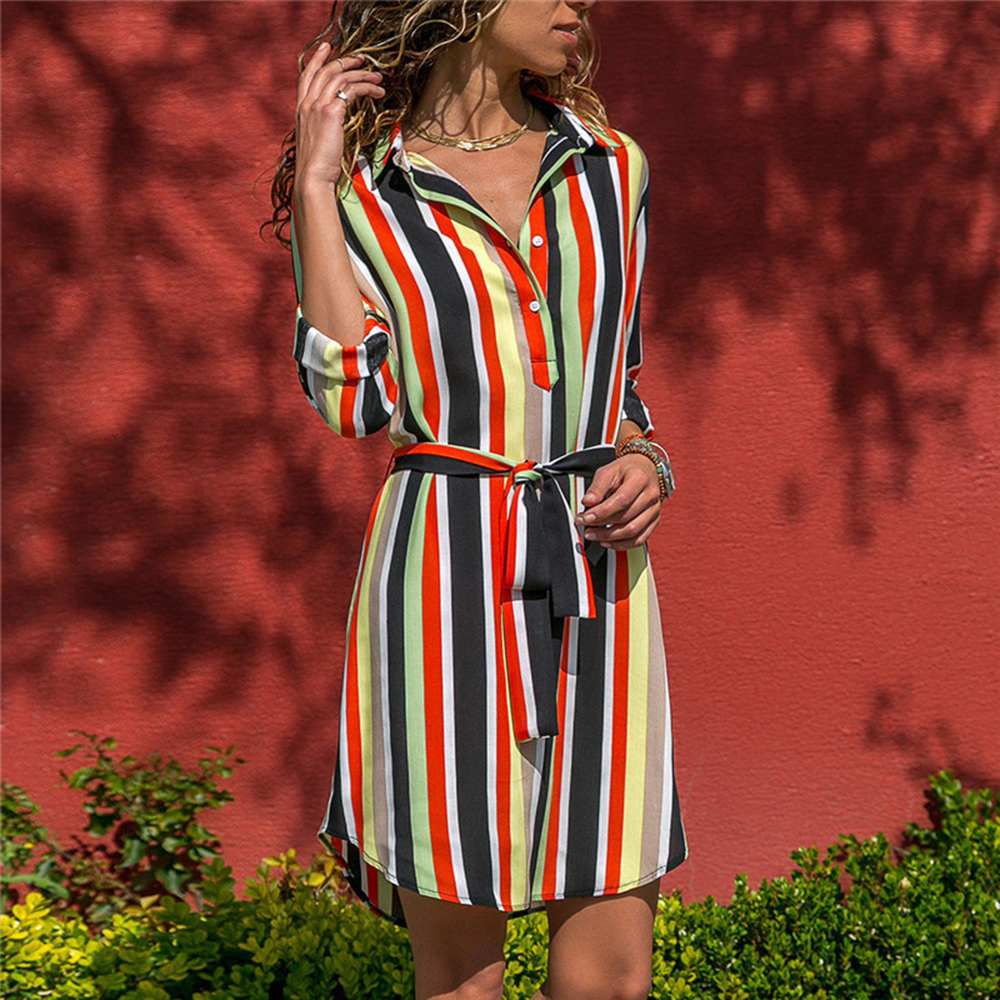 2019 Boho Beach Dresses Striped Print A-Line Mini Dress