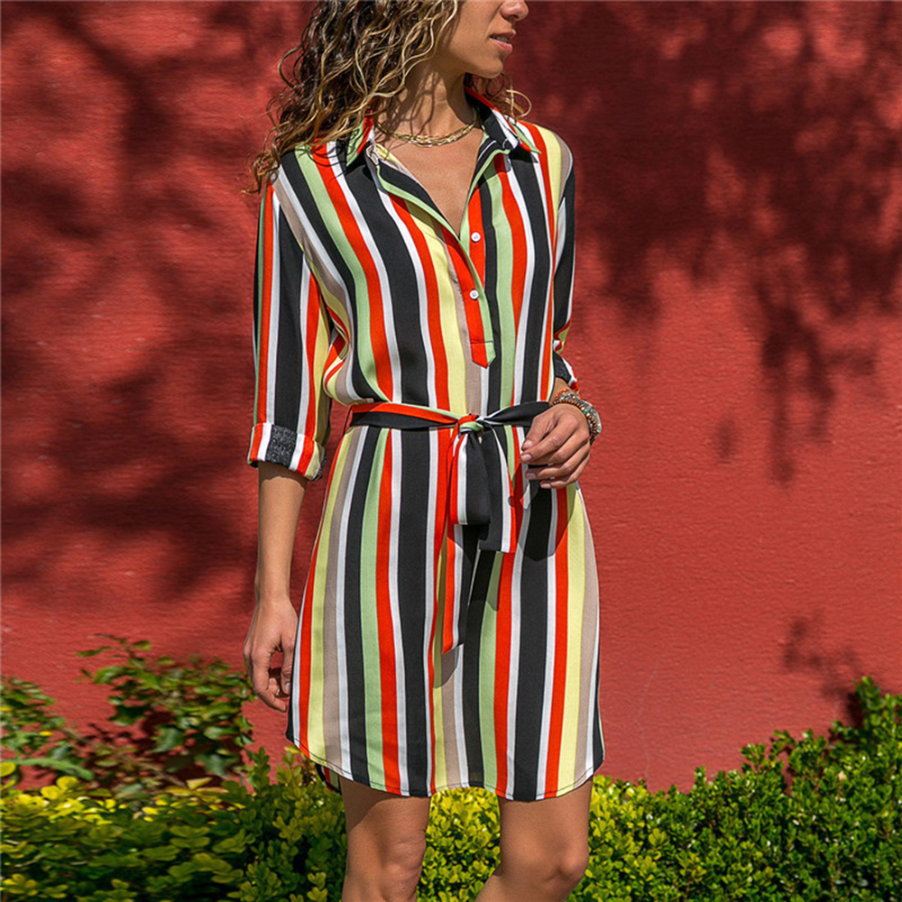 2019 Boho Beach Dresses Striped Print A-Line Mini Dress