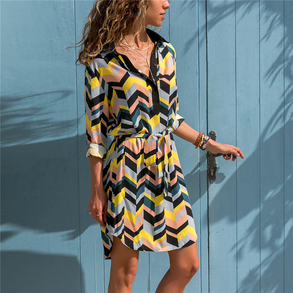 2019 Boho Beach Dresses Striped Print A-Line Mini Dress