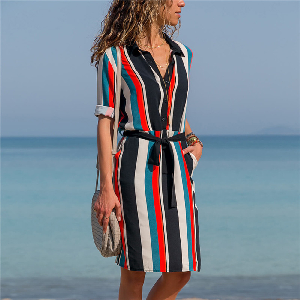 2019 Boho Beach Dresses Striped Print A-Line Mini Dress