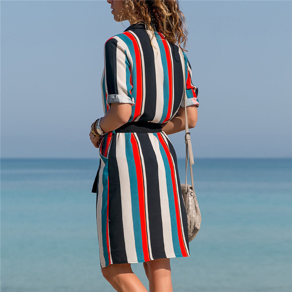 2019 Boho Beach Dresses Striped Print A-Line Mini Dress