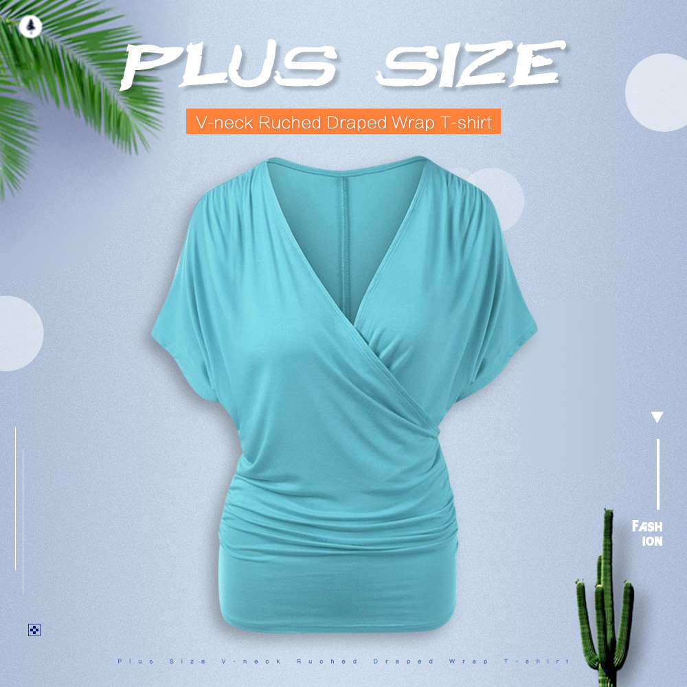 Plus Size Ruched Draped Wrap T-shirt