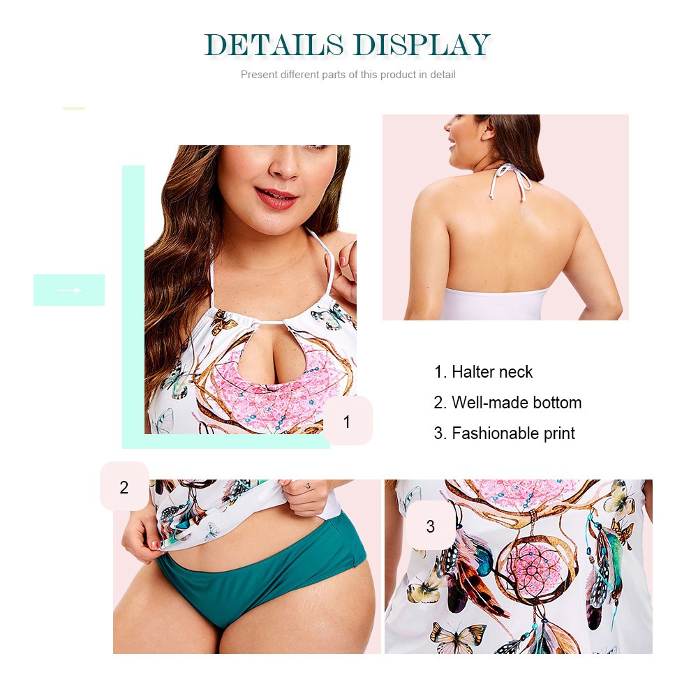Butterfly Print Halter Neck Plus Size Tankini Set