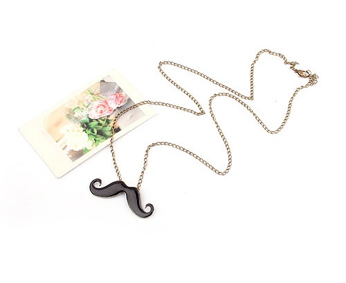 Mix Match Rhinestone Embellished Mustache Shape Pendant Alloy Women's Sweater Chain Necklace